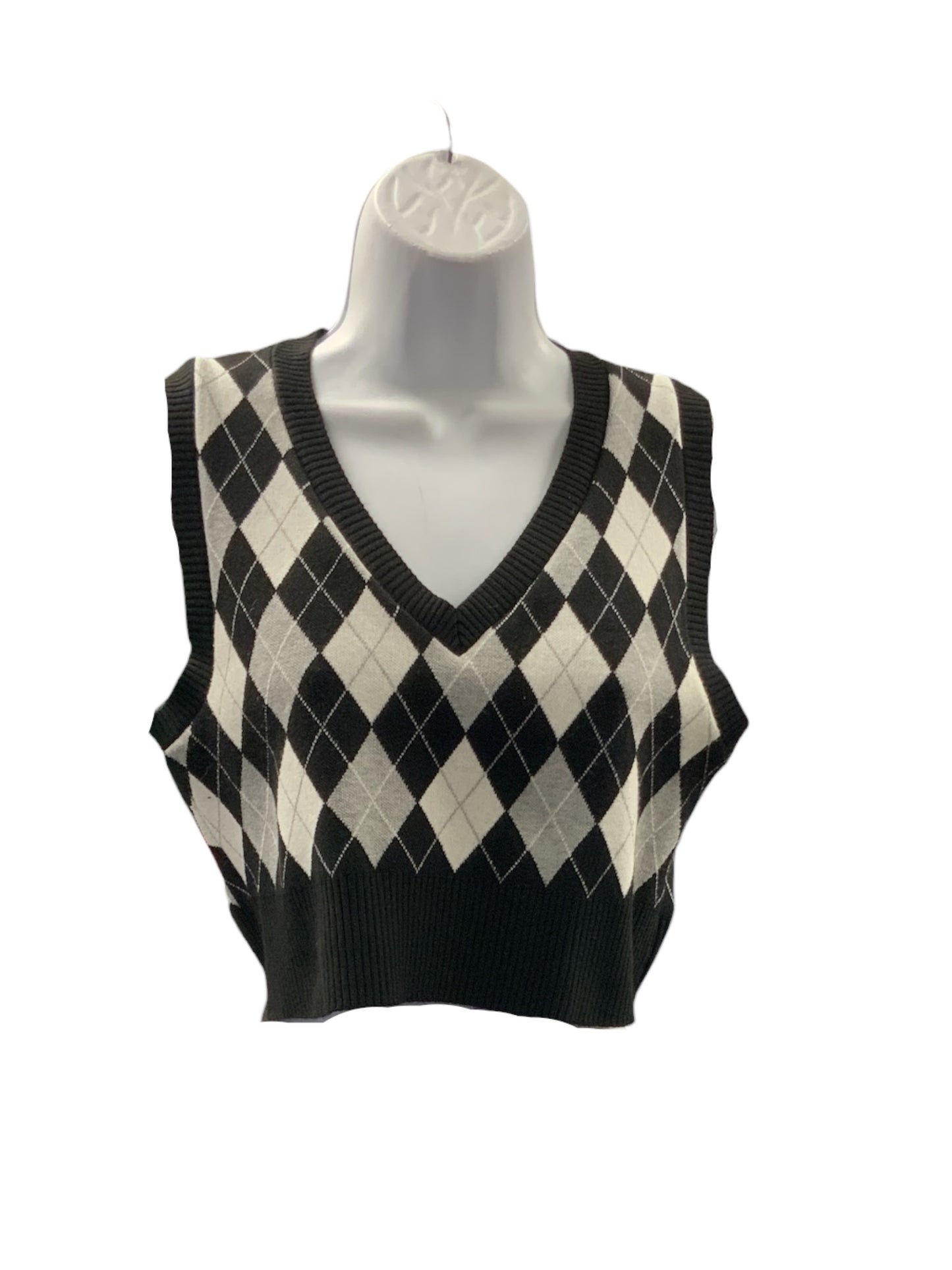Altar'd State Women's Vest Black Argyle M