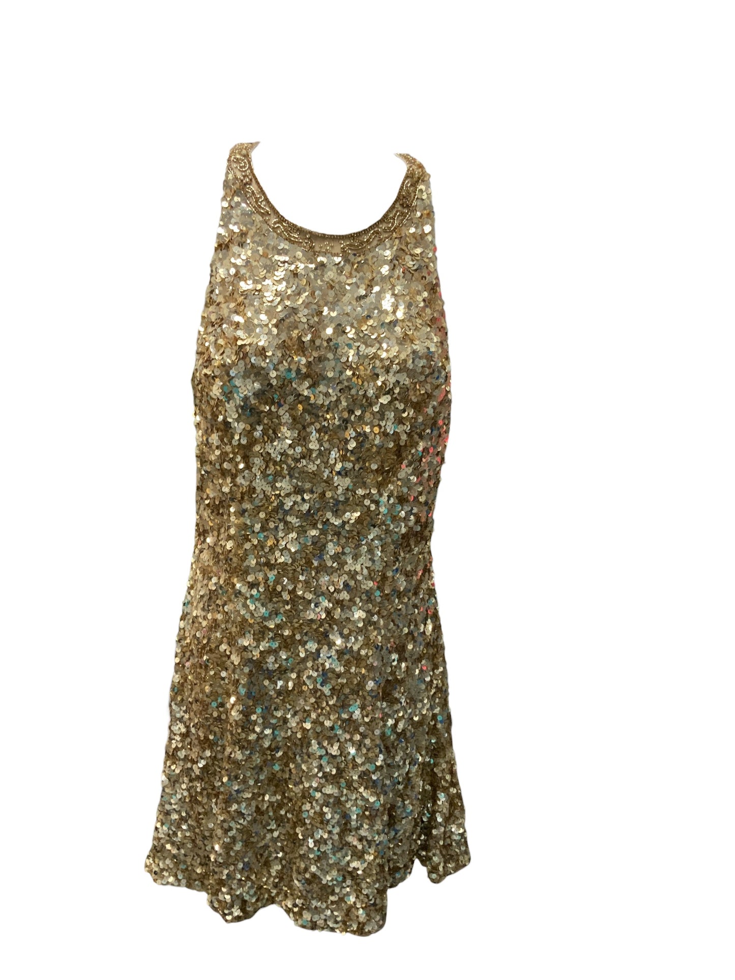 NWT Sherri Hill Women's Cocktail Dress Gold Sequin 12=L