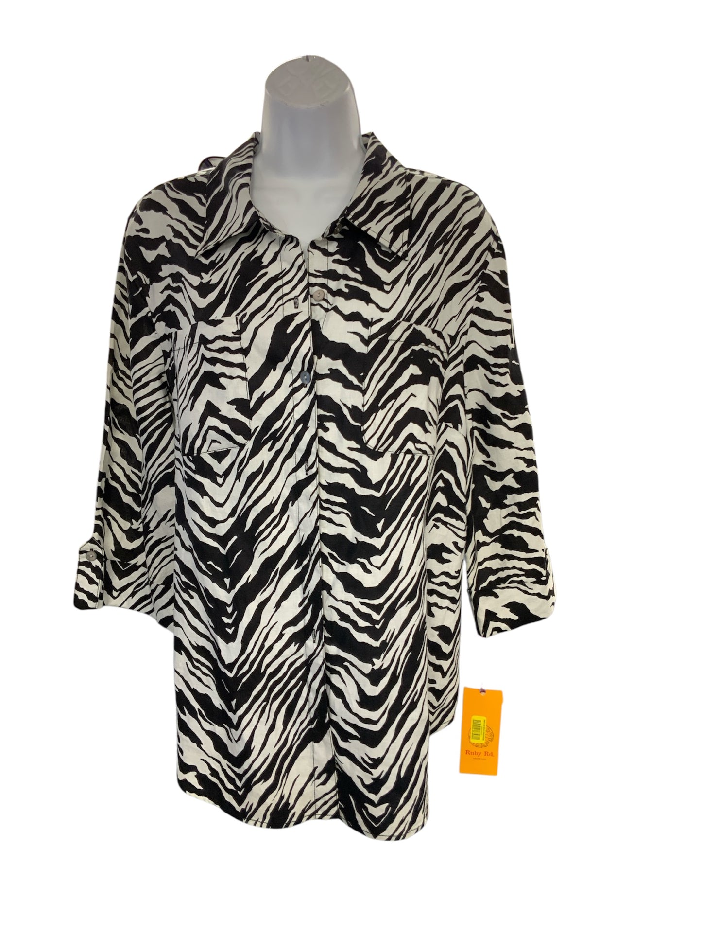 NWT Ruby Rd Women's Linen Blouse Zebra L