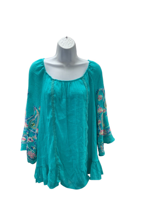 Zac & Rachel Women's Blouse Turq Floral  XL