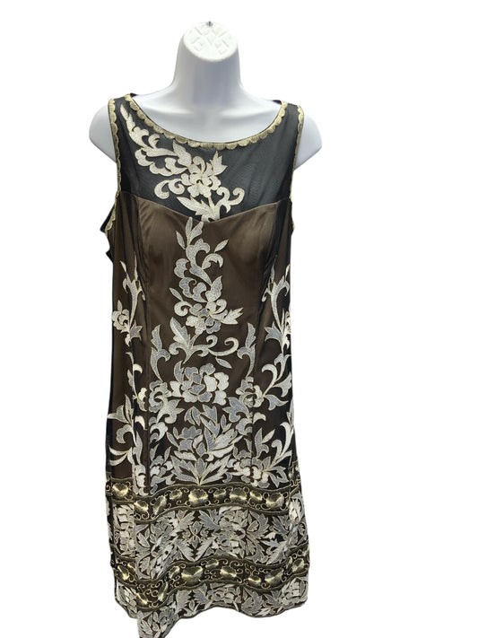 Sue Wong Nocturne Women's Cocktail Dress Black Gold 14=L
