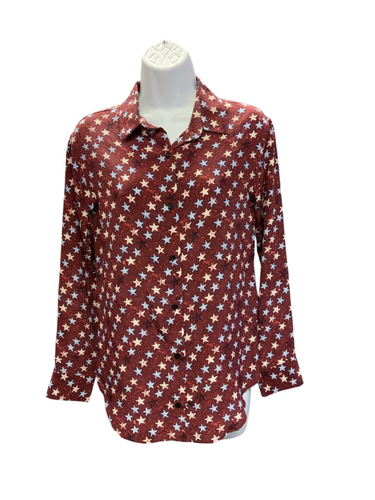 Sandro Paris Women's Silk Blouse Maroon Star S