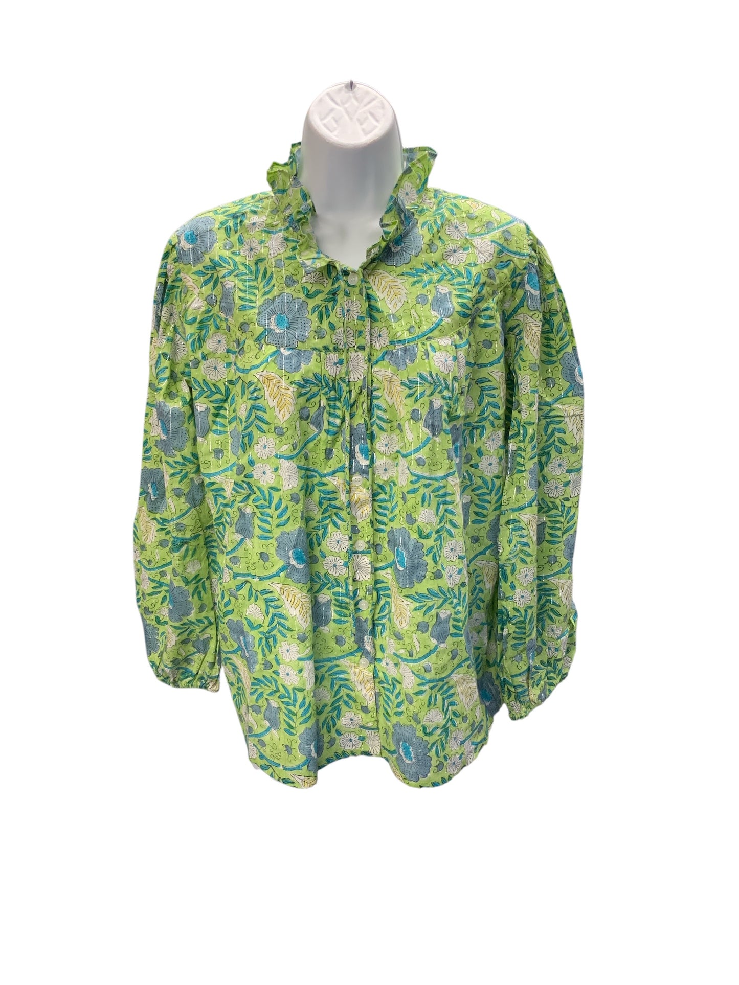 NWT CLARA the Label Women's Blouse Green Silver M