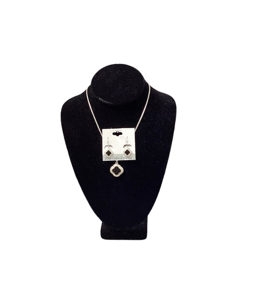 Matching Silver and Black Necklace/Earring Set