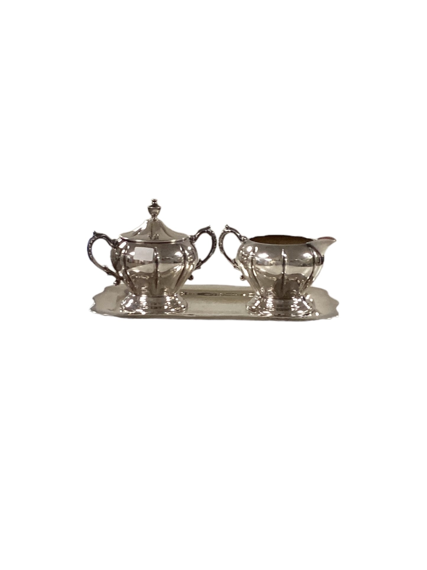 Silverplate Copper 4 Pc Cream Sugar Tray