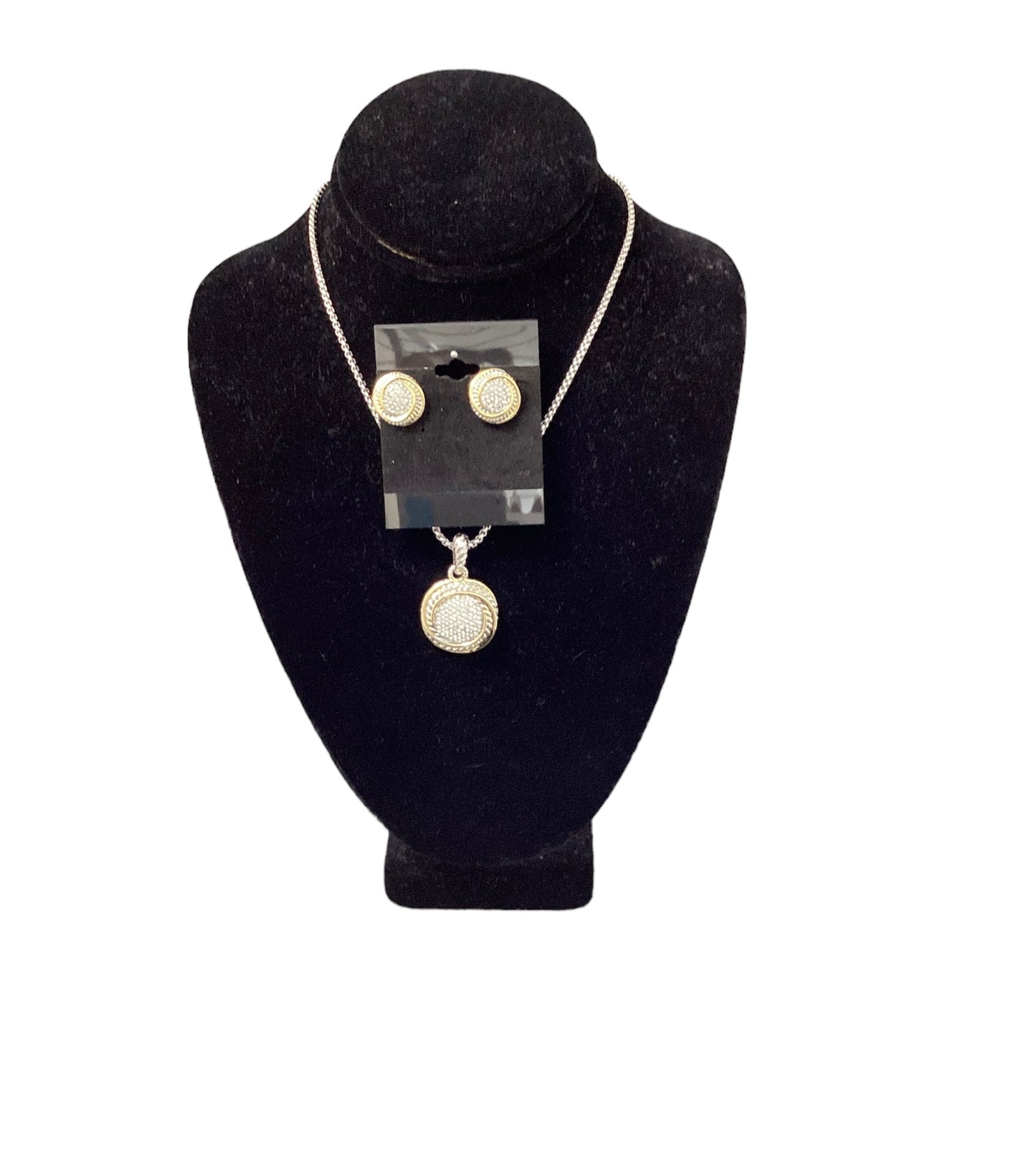 Fine C. Zirconia Silver and Gold Necklace/Earrings Set