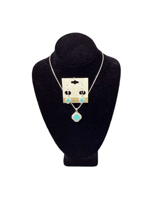 Fine C. Zirconia Silver and Turquoise Necklace/Earrings Set