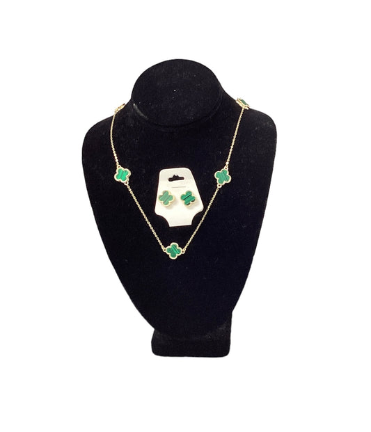 Green and Gold Earring/Necklace Set