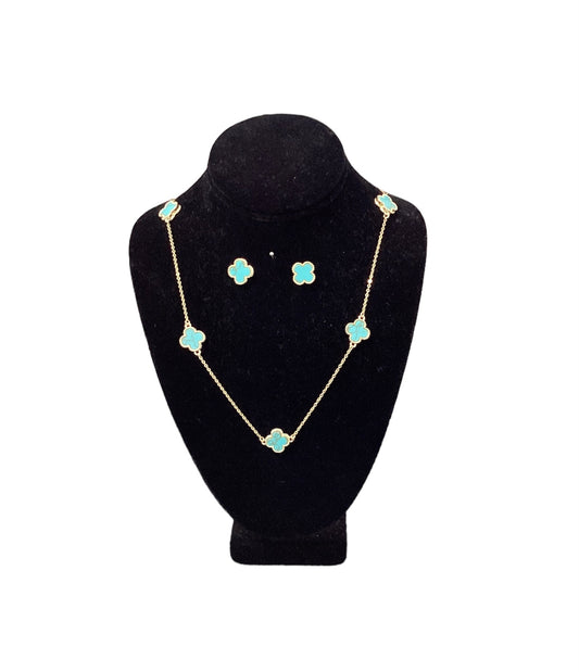 Turquoise and Gold Earring/Necklace Set