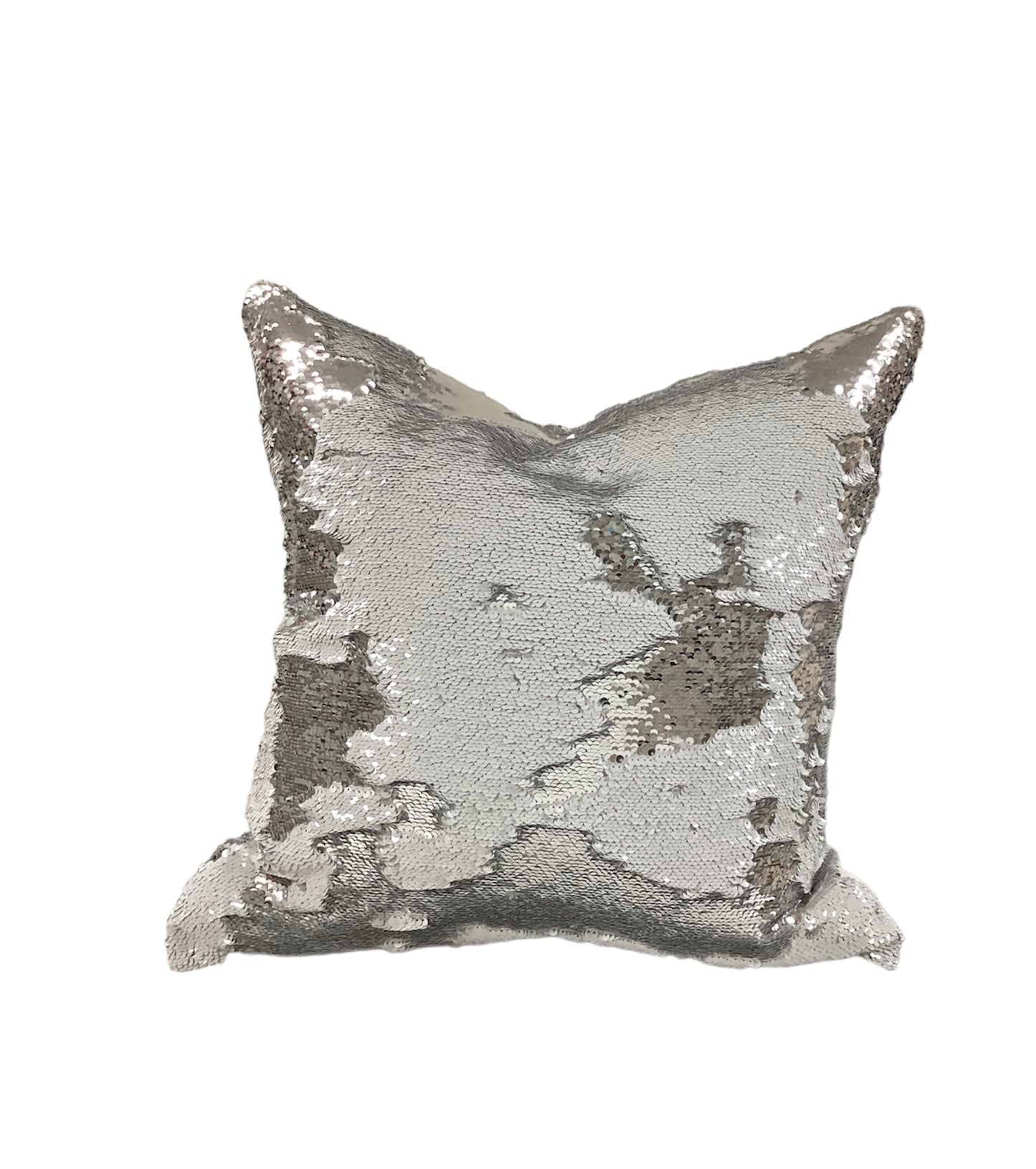 White Silver Sequin Pillow 17x17