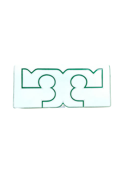 Tory Burch White & Green Clutch