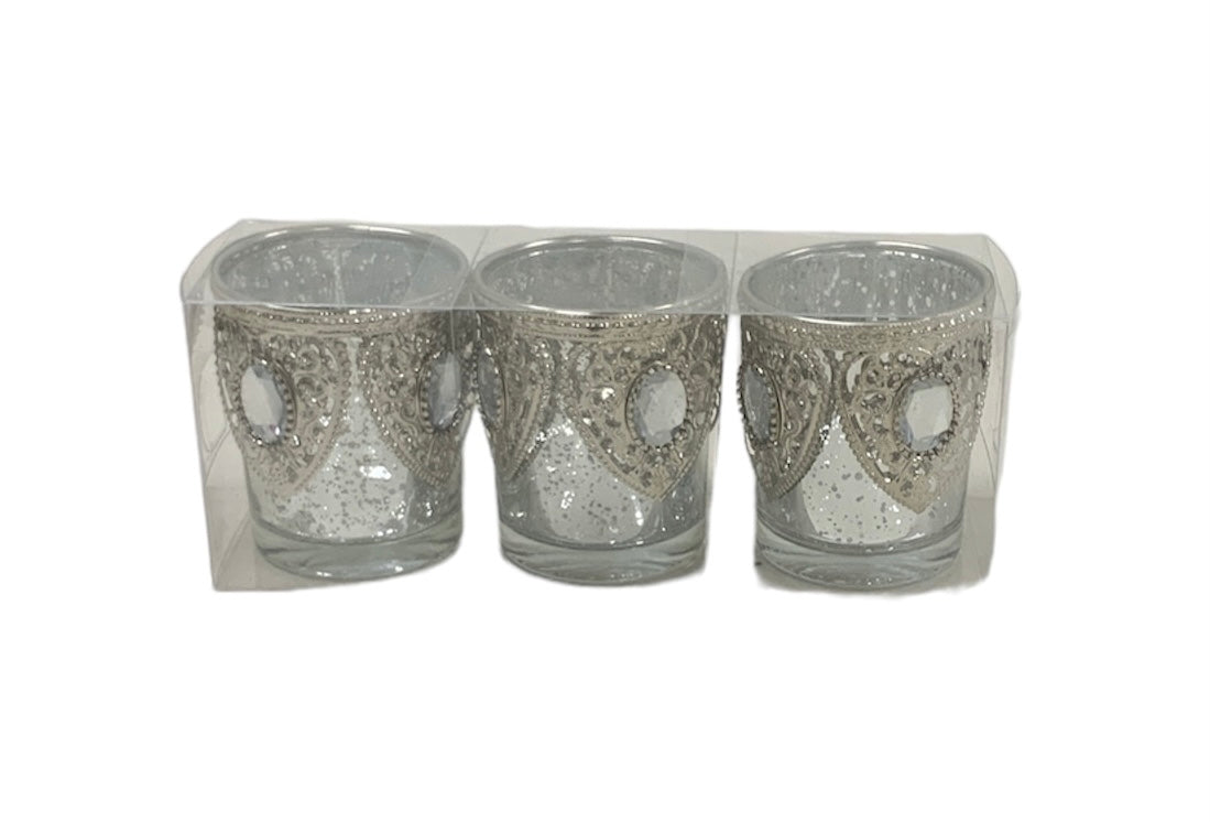 NWT Lillian Rose Glass Silver Trim 3pc Votives