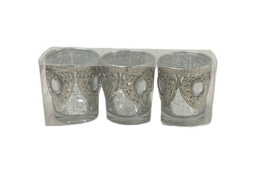 NWT Lillian Rose Glass Silver Trim 3pc Votives