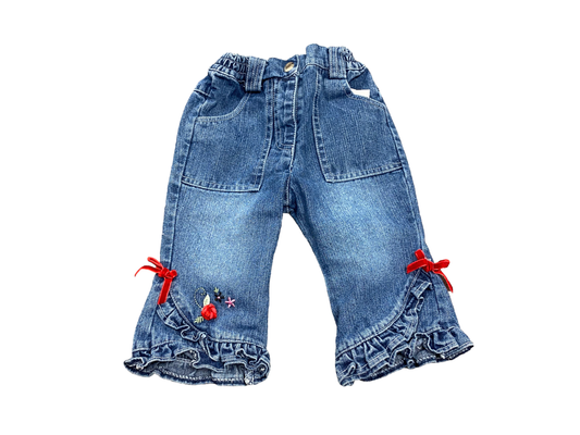 Infants girls Denim Jeans Red Bows Size 12 M